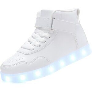 🆕Kids White LED Light Up Shoes High Top Cool USB Rechargeable Flashing Sneakers